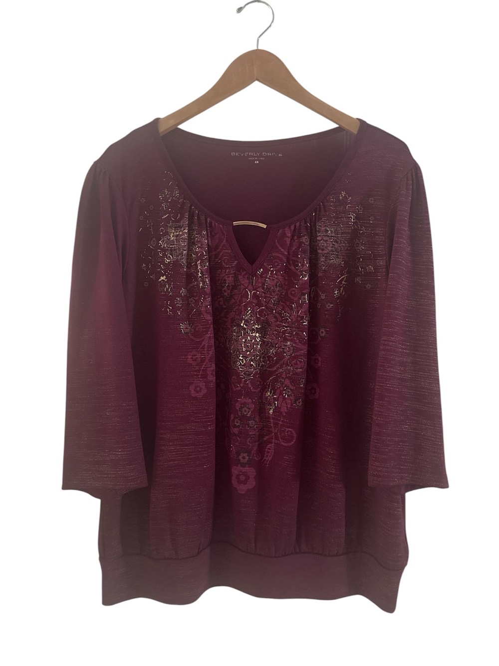 Beverly Drive Plum Scoop Neck Tunic with Metallic Accents sz 2X